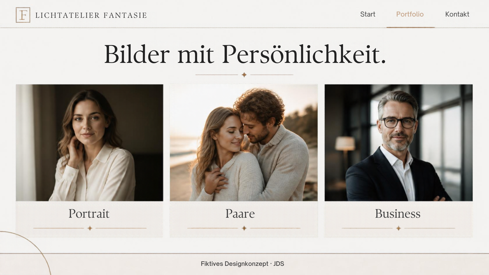 Lichtatelier Fantasie: Bilder mit Persönlichkeit. Fiktives Website-Mockup.