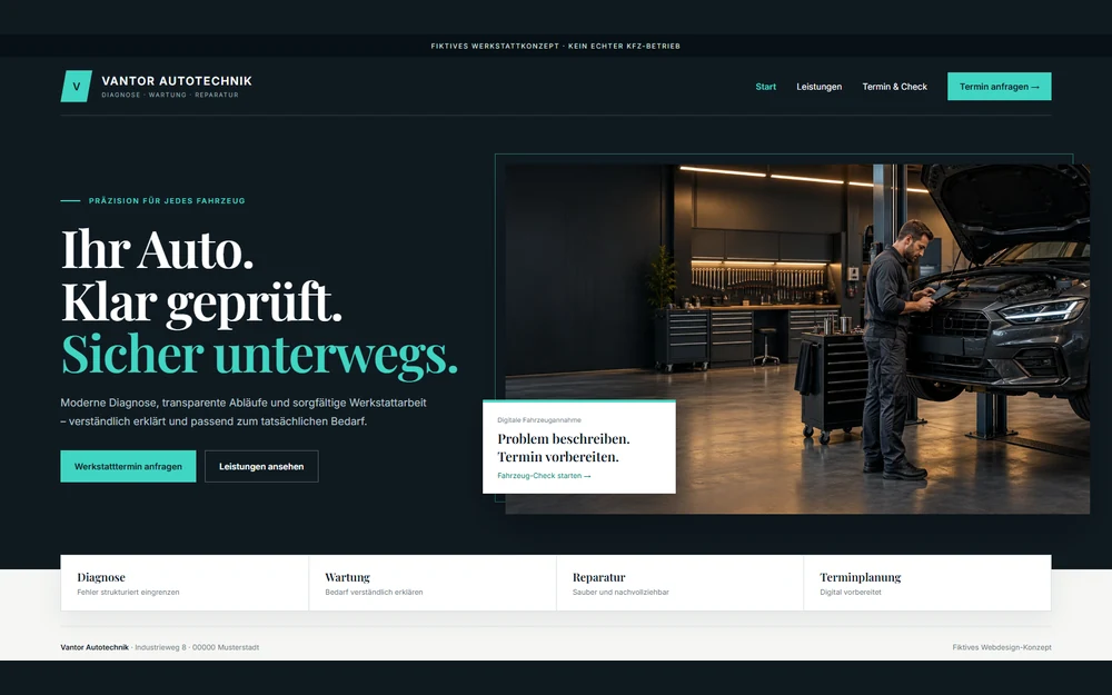 Dreiseitiger Website-Entwurf für Vantor Autotechnik