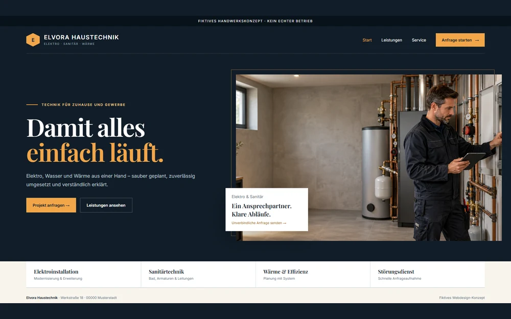 Dreiseitiger Website-Entwurf für Elvora Haustechnik