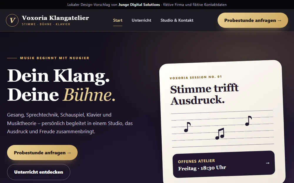 Website-Entwurf für Musikschule / Musiklehrer