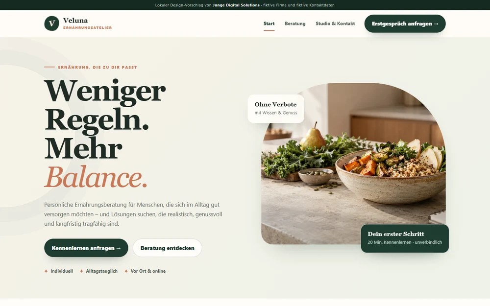 Dreiseitiger Website-Entwurf für Ernährungsberatung