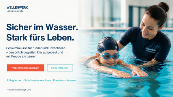 Dreiseitiger Website-Entwurf für Schwimmschule