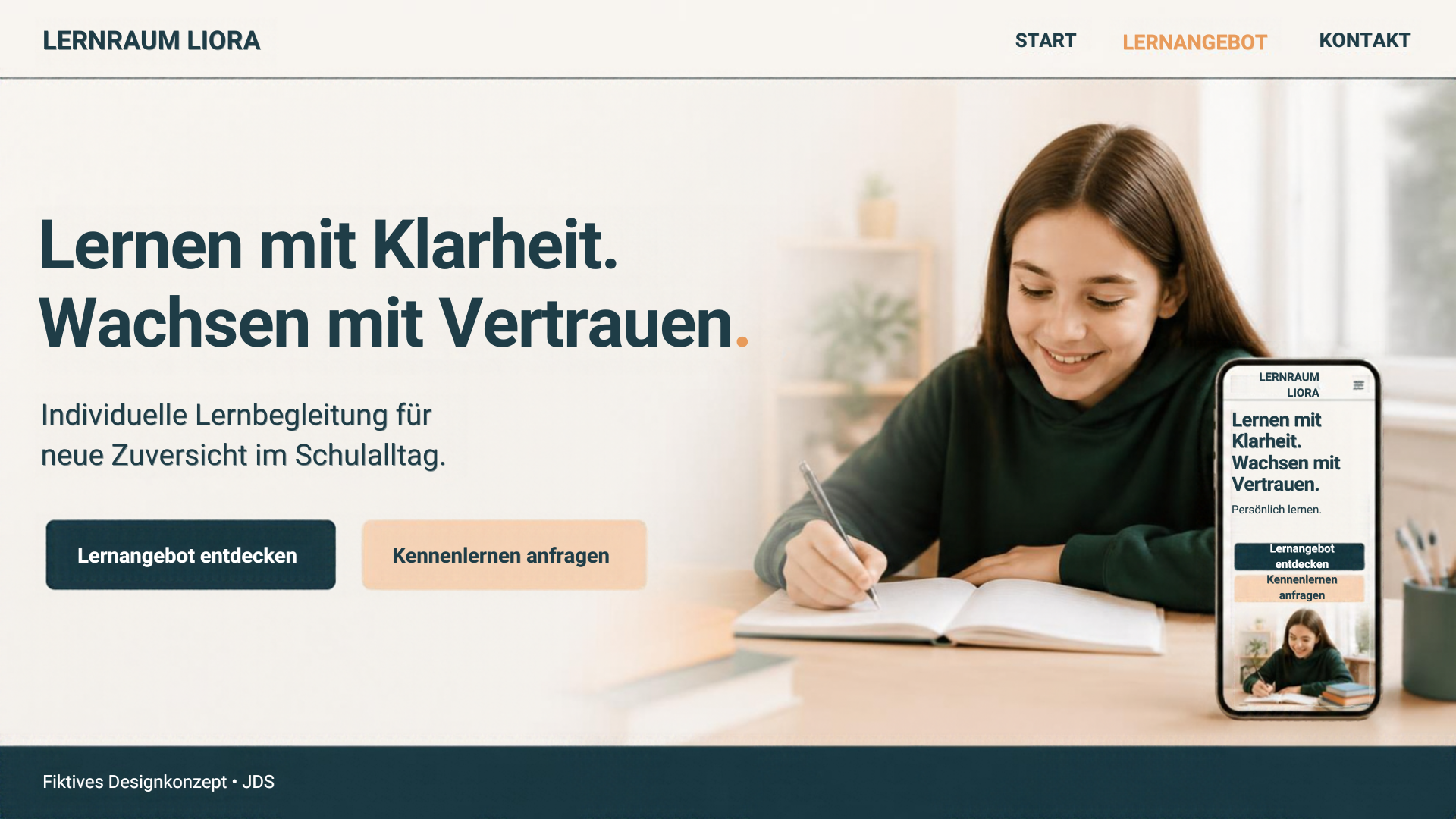 Dreiseitiger Website-Entwurf für Lernraum Liora