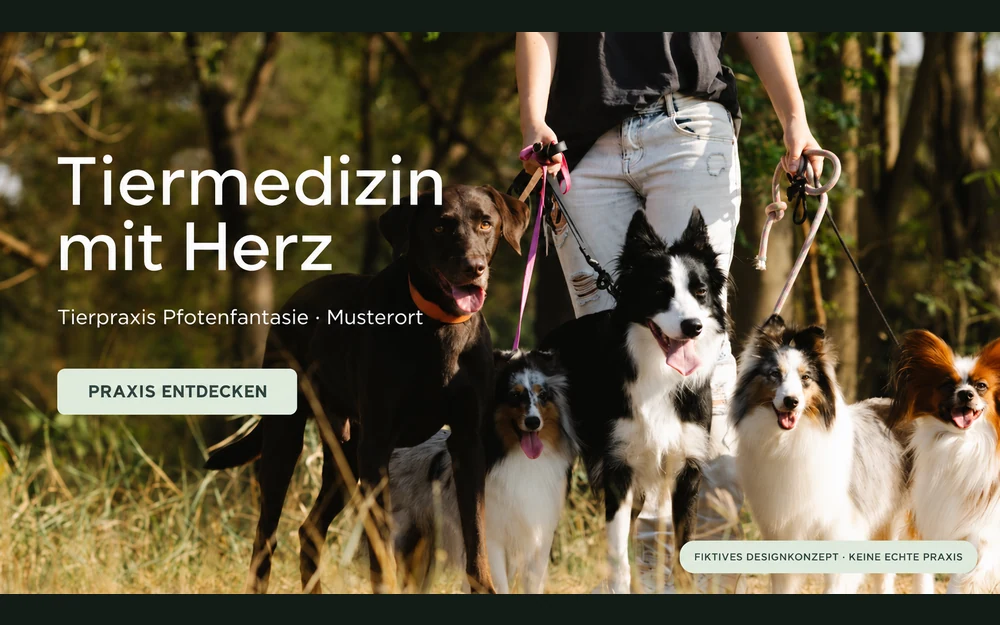 Dreiseitiger Website-Entwurf für Tierpraxis Pfotenfantasie
