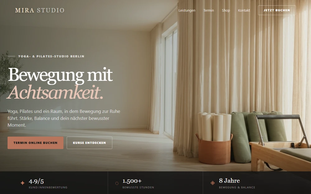 Website-Entwurf für Yoga- & Pilates-Studio