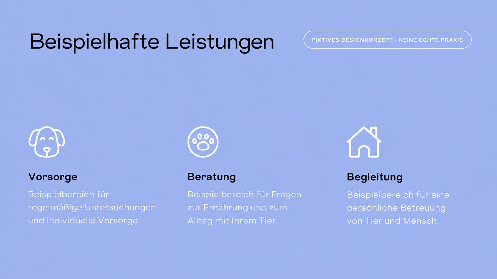 Fiktive Leistungsübersicht mit den Beispielbereichen Vorsorge, Beratung und Begleitung.